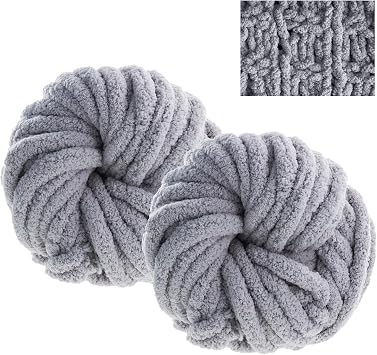 Chunky Wool Yarn, 2pcs Soft Neon Chunky Blanket Yarn for Crocheting and Knitting, 2cm Thick, 250g X 2 for Cats' Bed, Dolls, Blankets, Pillow Cushions, Bags, Hats, and Rugs 2 PCS Gray