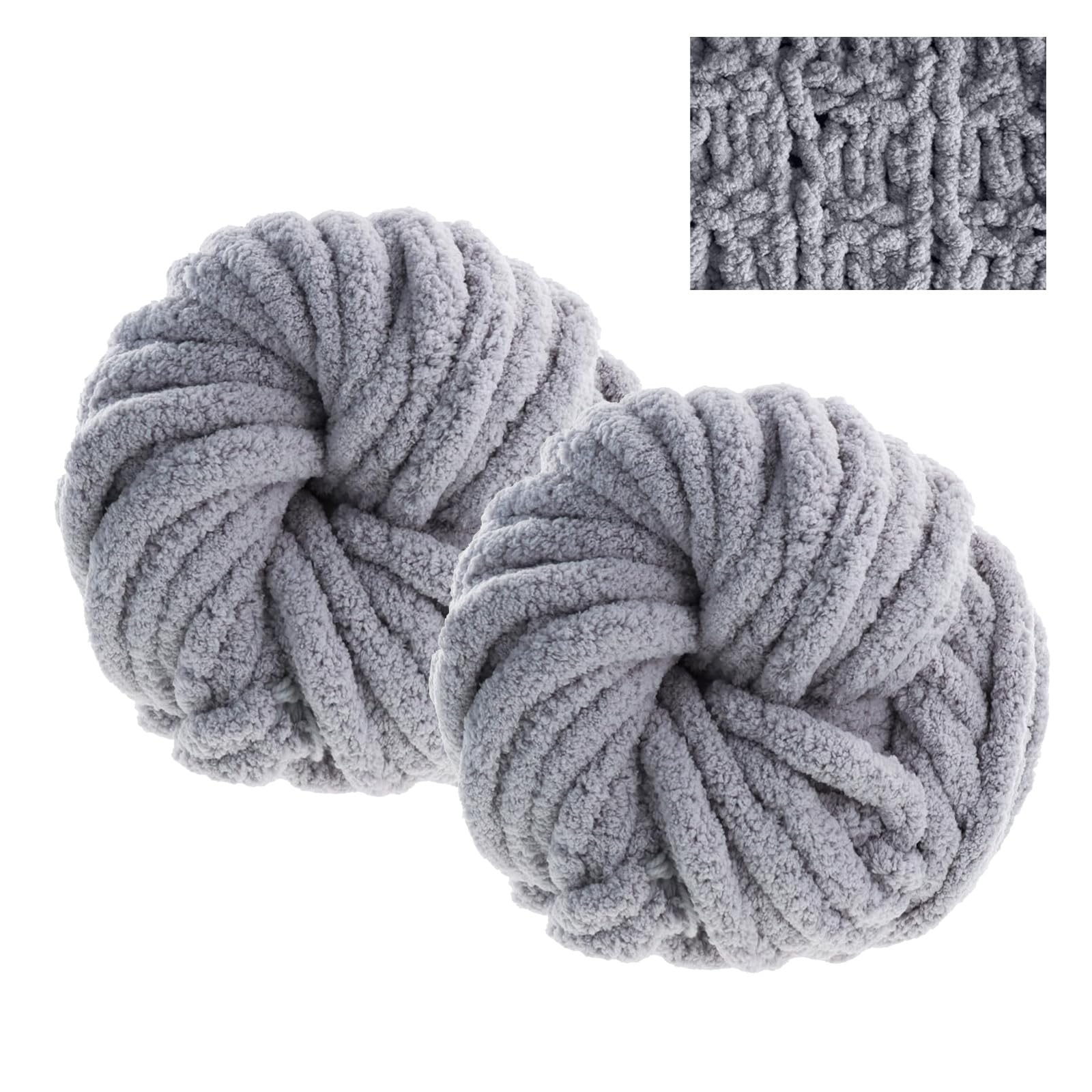 Chunky Wool Yarn, 2pcs Soft Neon Chunky Blanket Yarn for Crocheting and Knitting, 2cm Thick, 250g X 2 for Cats' Bed, Dolls, Blankets, Pillow Cushions, Bags, Hats, and Rugs (2 PCS Gray)