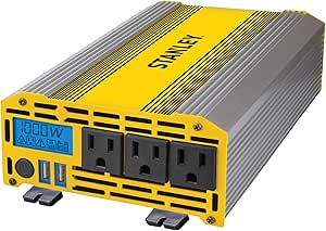 STANLEY PI1000S Power Inverter 1000W Car Converter: Triple AC Outlets, Dual 3.1A USB Ports, 12V DC Adapter