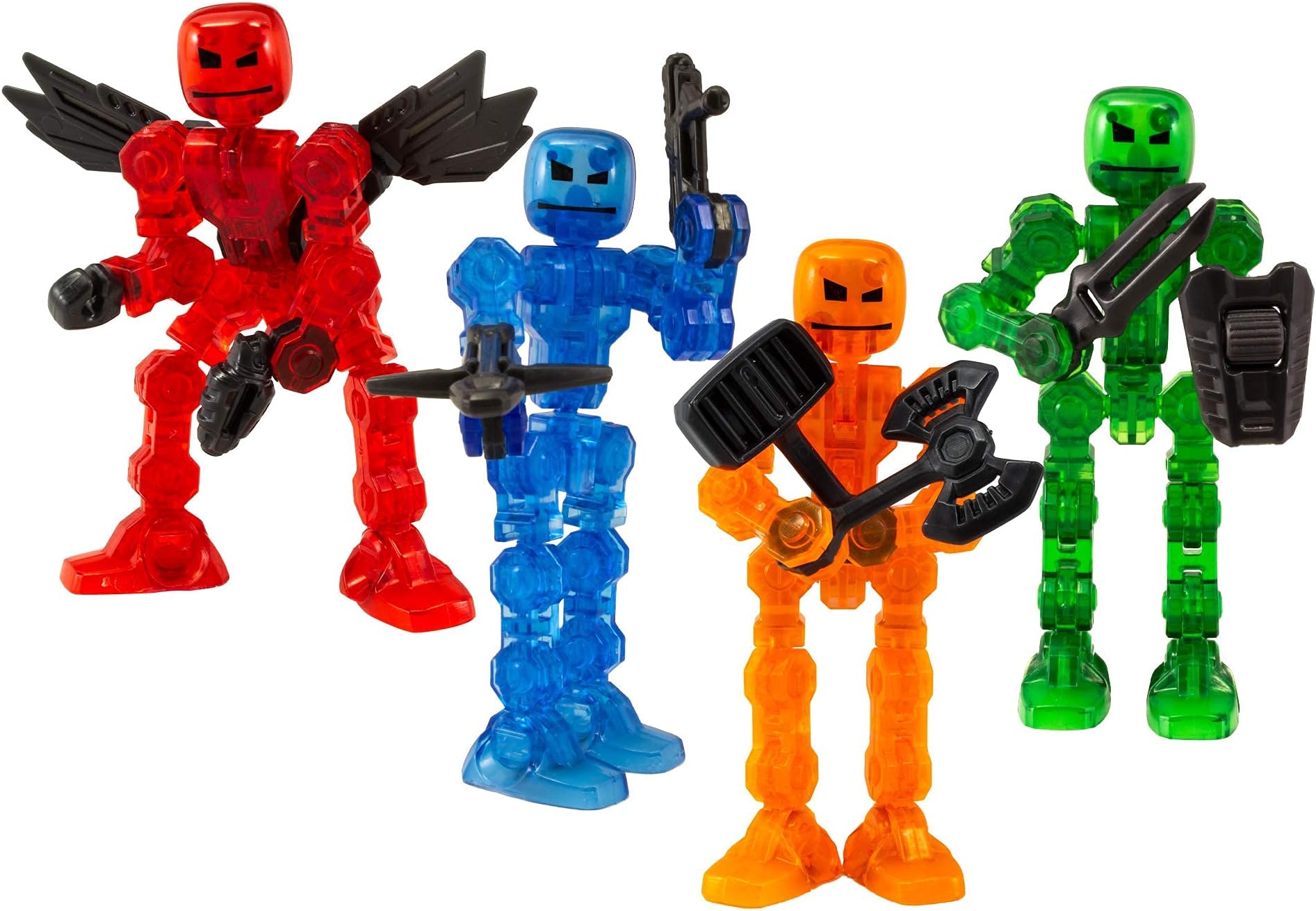 Klikbot, Complete Set of 4 Poseable Action Figures with Weapons, Translucent, Create Stop Motion Animation, for Ages 6 and Up (Series 1 Heroes)
