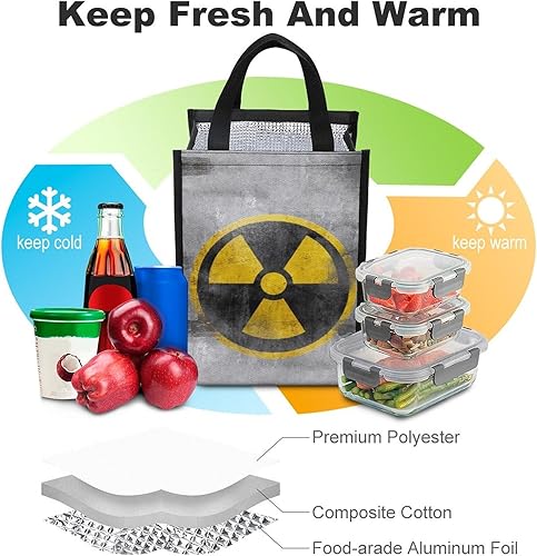 Miniatura 4 de Bolsa de almuerzo con símbolo radiactivo nuclear amarillo con símbolo radiactivo para reactor, bolsa de almuerzo reutilizable, plegable, de gran