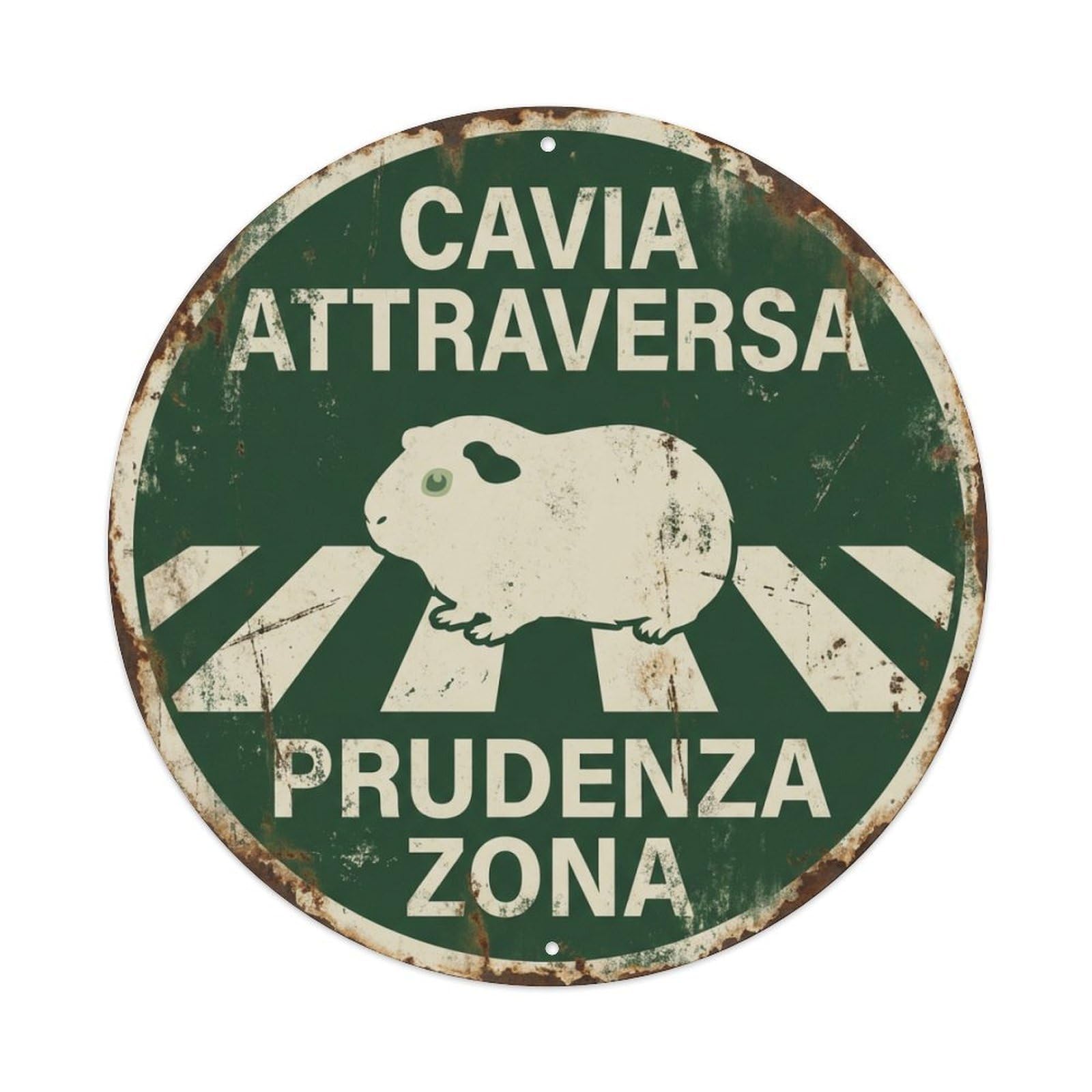 Metal Tin Sign Guinea Pig Crossing Prudenza Zona Distressed