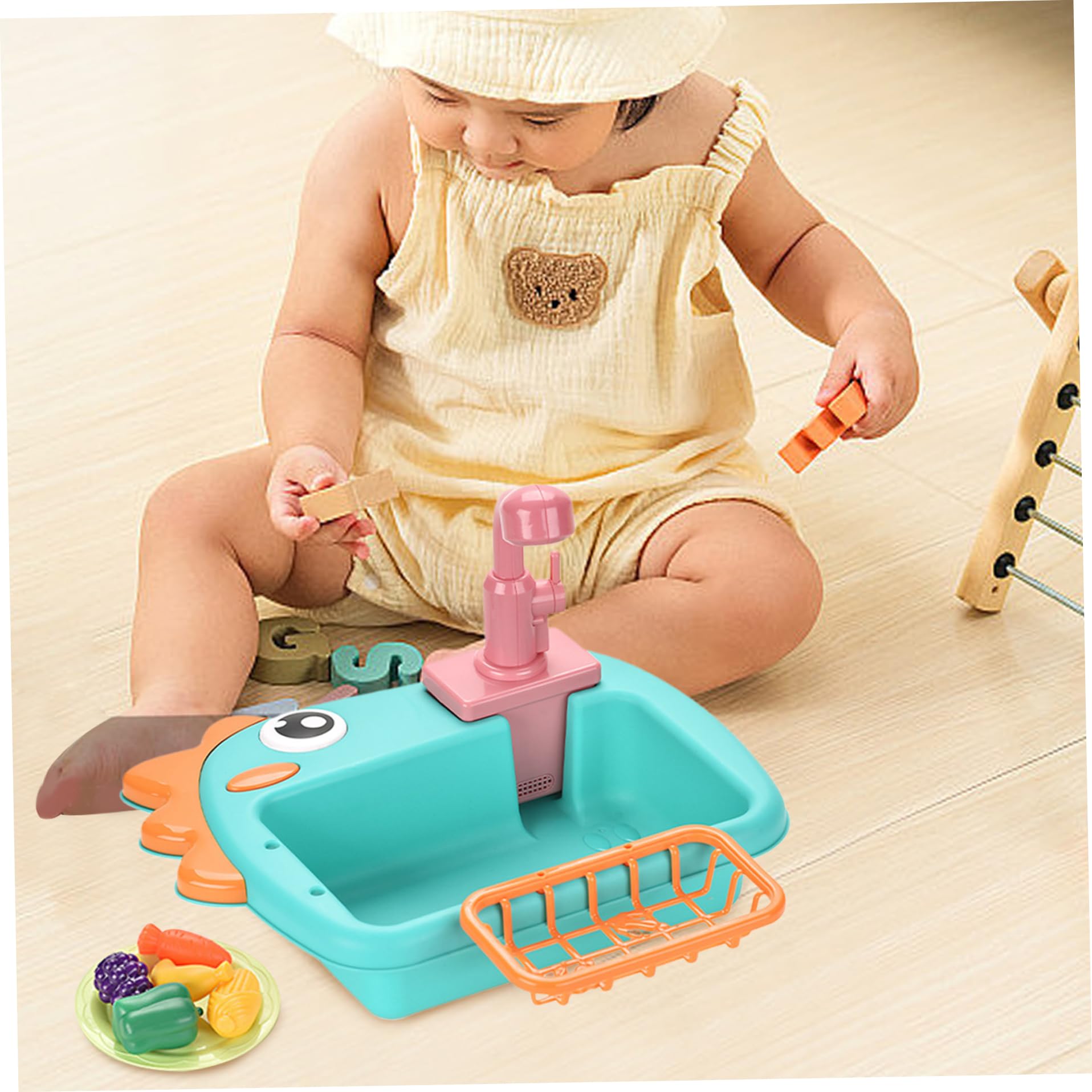 Lavandino da gioco con acqua corrente a circolazione elettrica, set da 21 pezzi, lavandino per bambini 2 in 1, senza BPA, simpatico dinosauro cartone animato educativo, giochi di finzione, giocatt