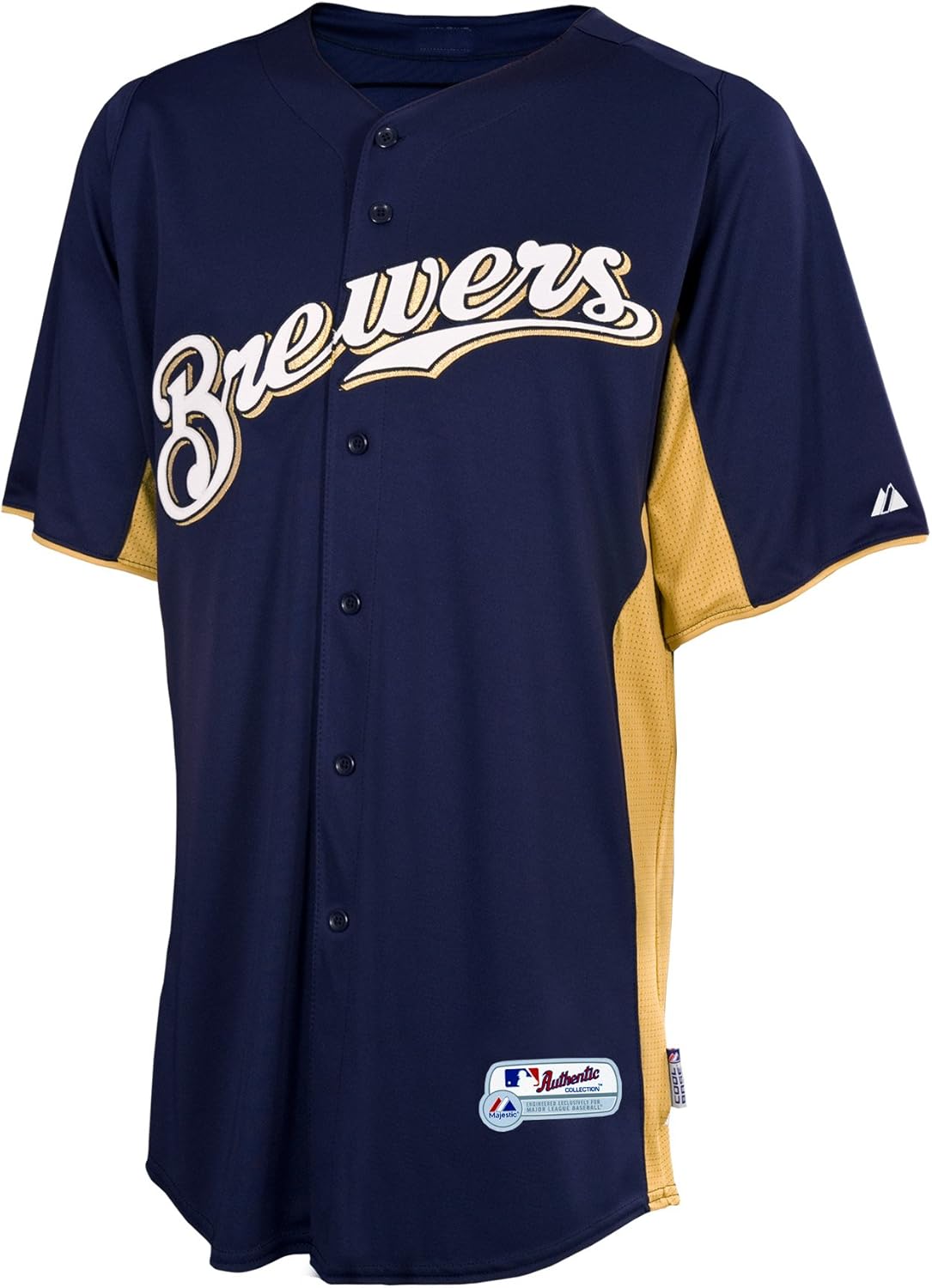 MLB 7801 Milwaukee Brewers Authentic Cool Base Batting Practice Jersey, Navy/Gold, Medium