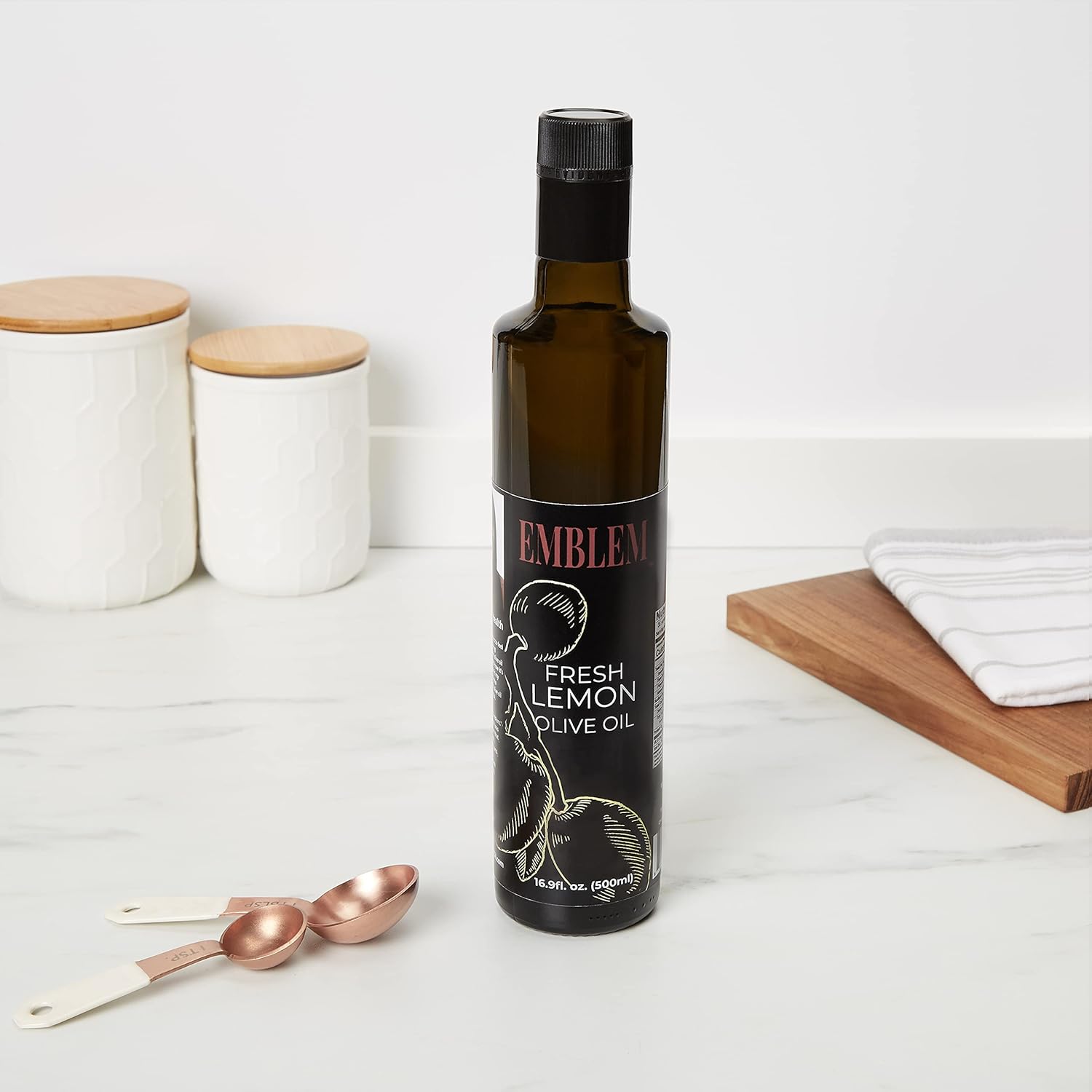 Emblem 100% Extra Virgin and Infused Olive Oil for Everyday Kitchen Use | Cold Extracted, Cooking & Baking | Non GMO, Keto, Vegan Friendly 500ml (Fresh Lemon)