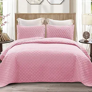 Exclusivo Mezcla Reversible King Size Quilt Bedding Set with Pillow Shams, Lightweight Quilts King Size, Soft Bedspreads Bed Coverlets for All Seasons - (Bright Pink, 104"x96")
