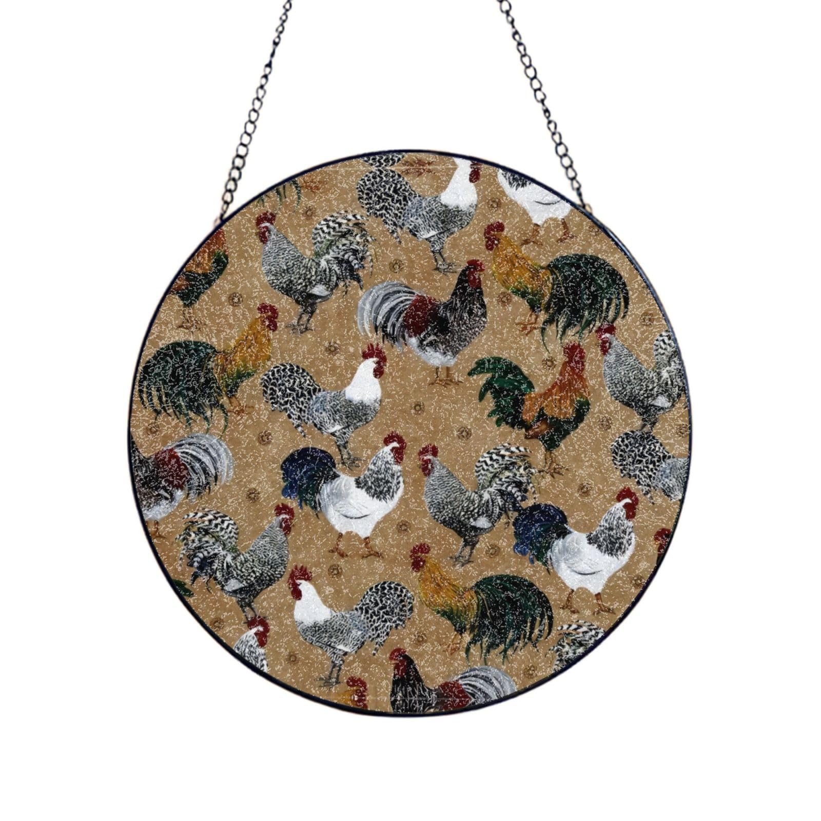 Phayah Rooster And Chicken Print Print Glass Window Hanging Sun Catchers Suncatcher Decor For Birthday For Home Garden Porch 4in（10cm）