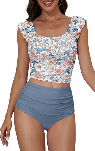 Eomenie Tankini Swimsuits for Women Ruched Tummy Control Bathing Suit Two Piece 