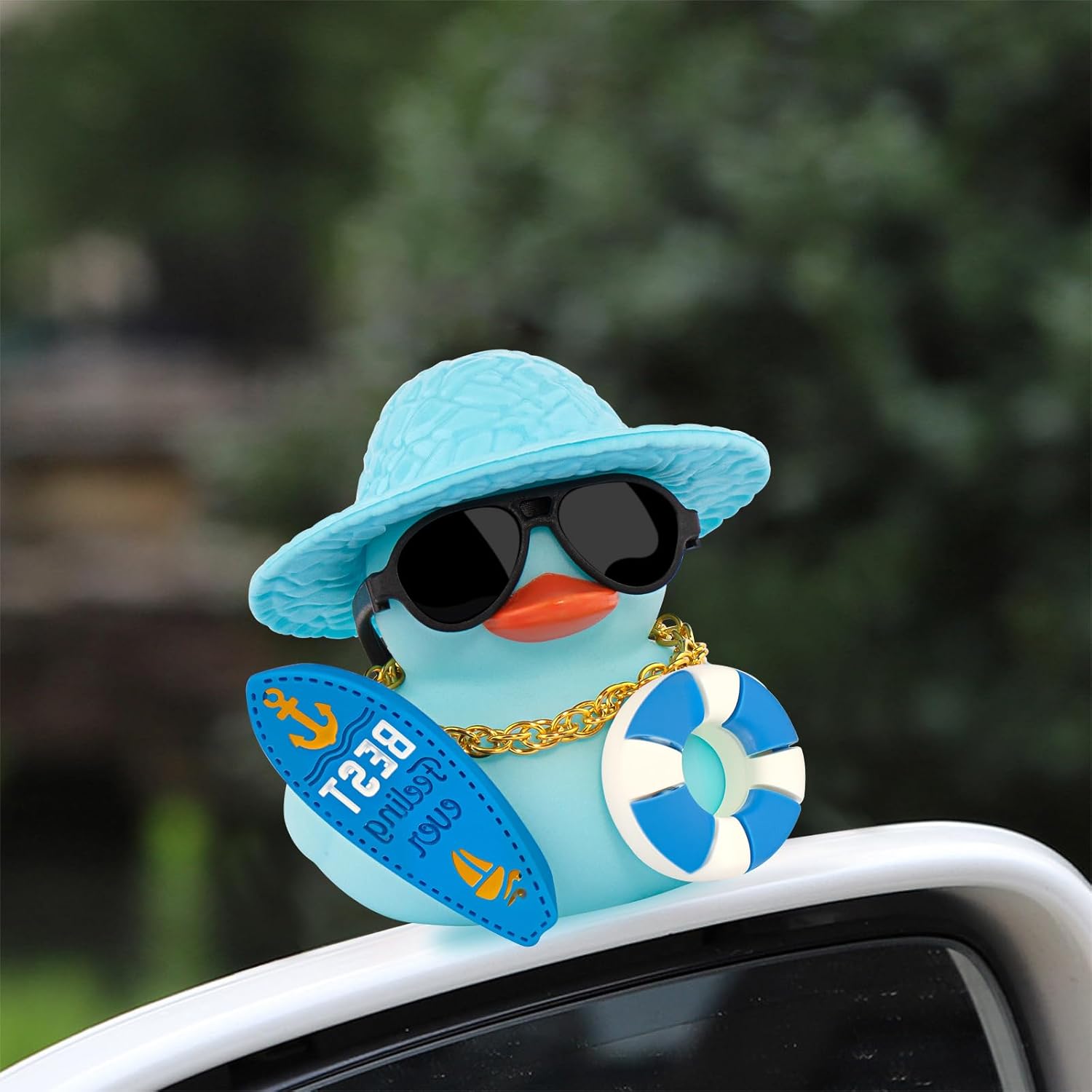 wonuu Summer Beachy Vacation Duckies, Tropical Paradise Rubber Duck Beach Surfing Ocean Voyage Rubber Ducks (Light Blue, Surf Board, Lifebuoy)