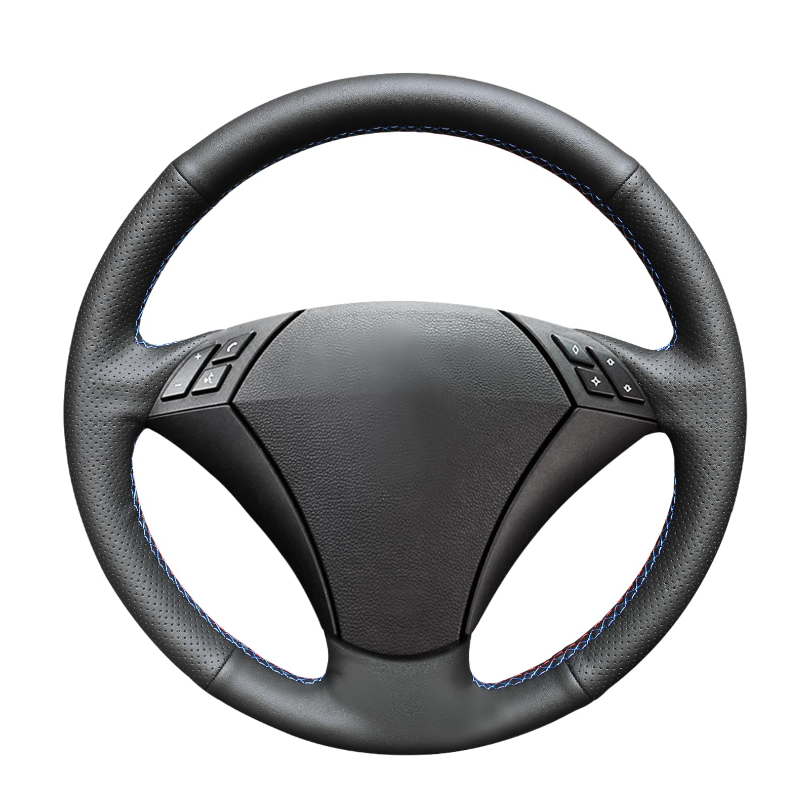 MEWANT Lenkradbezug für E60 (Sedan) 530d 2003–2009 E61 (Touring) 2004–2009 Handsewing Lenkradhülle aus schwarzem Kunstleder