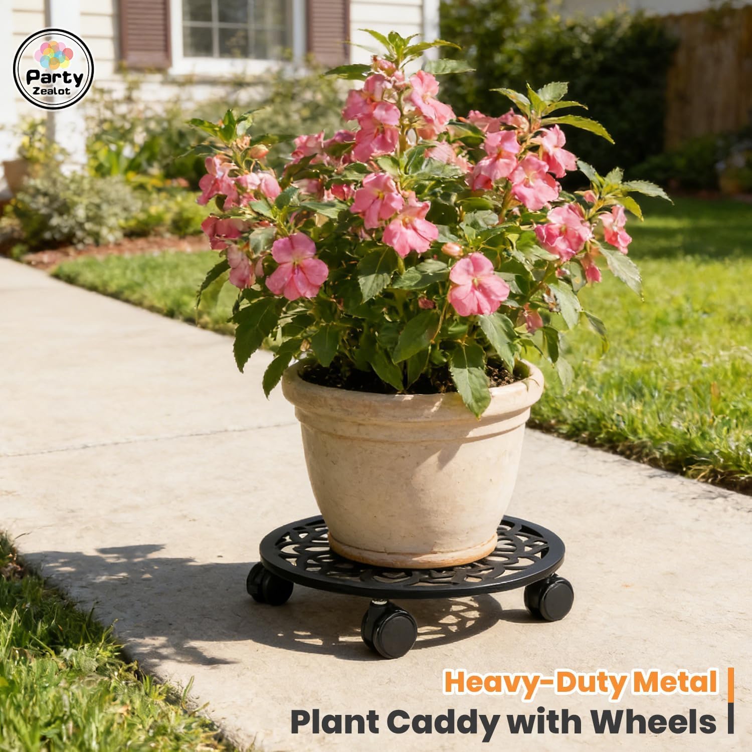 Party Zealot 12 Inch Plant Caddy with Wheels, 3 Pack Plant Stand with Wheels Heavy-Duty Metal Rolling Plant Stands with Locking Casters Plant Rollers Dolly for Indoor & Outdoor Use