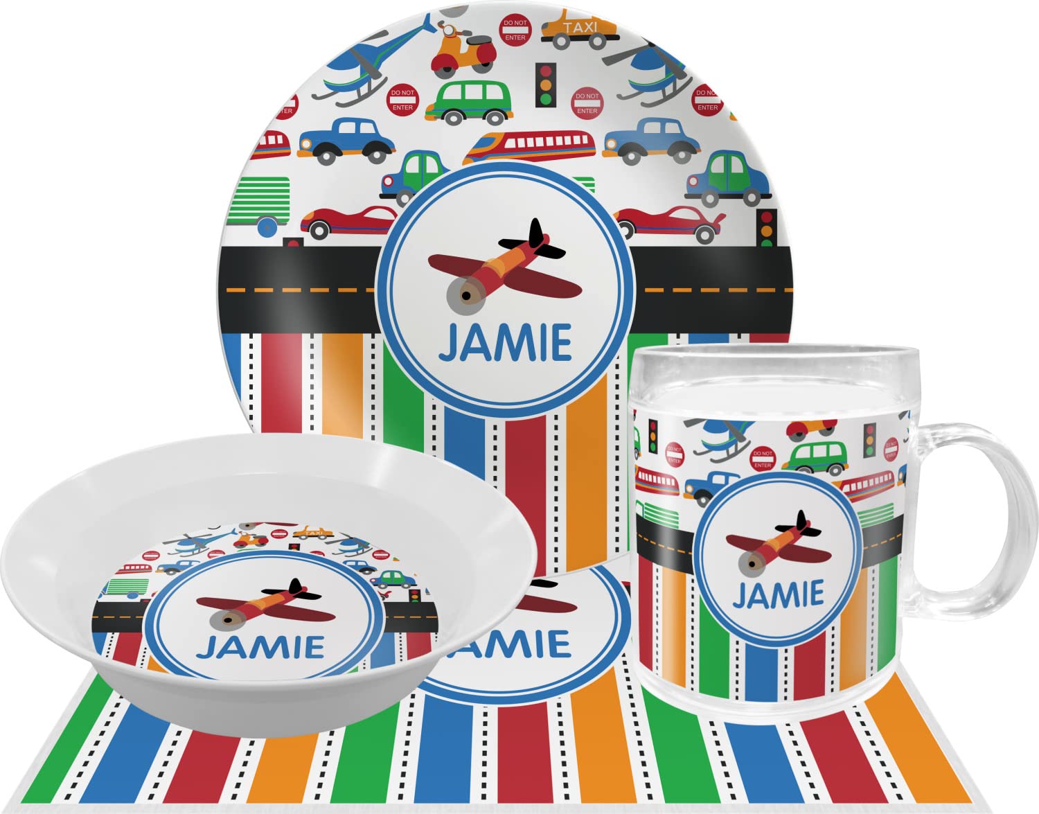 Personalized Transportation & Stripes Melamine Bowl - 12 oz