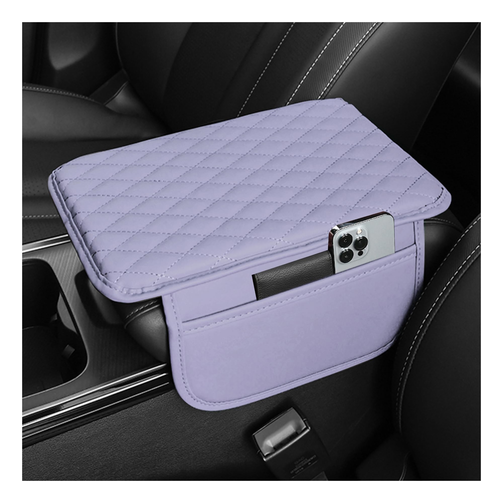 Upgraded Car Center Console Cover,Microfiber Leather Car Armrest Cover Cushion with 2 Storage Bags,Universal Cars Armrest Storage Box Cars Interior Accessories for Most Vehicles (Purple)