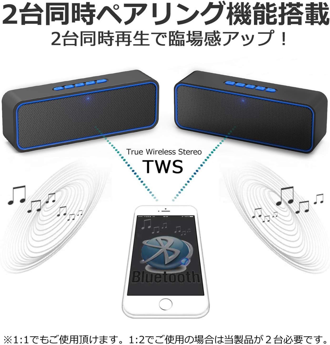 Amazon Bluetoothスピーカー完全 ワイヤレス スピーカー ミニ コンパクポータブルスピーカー Tws対応 車載 6時間連続再生 Auxケープルポート Usb充電 Tfカード Blue N C ポータブルスピーカー
