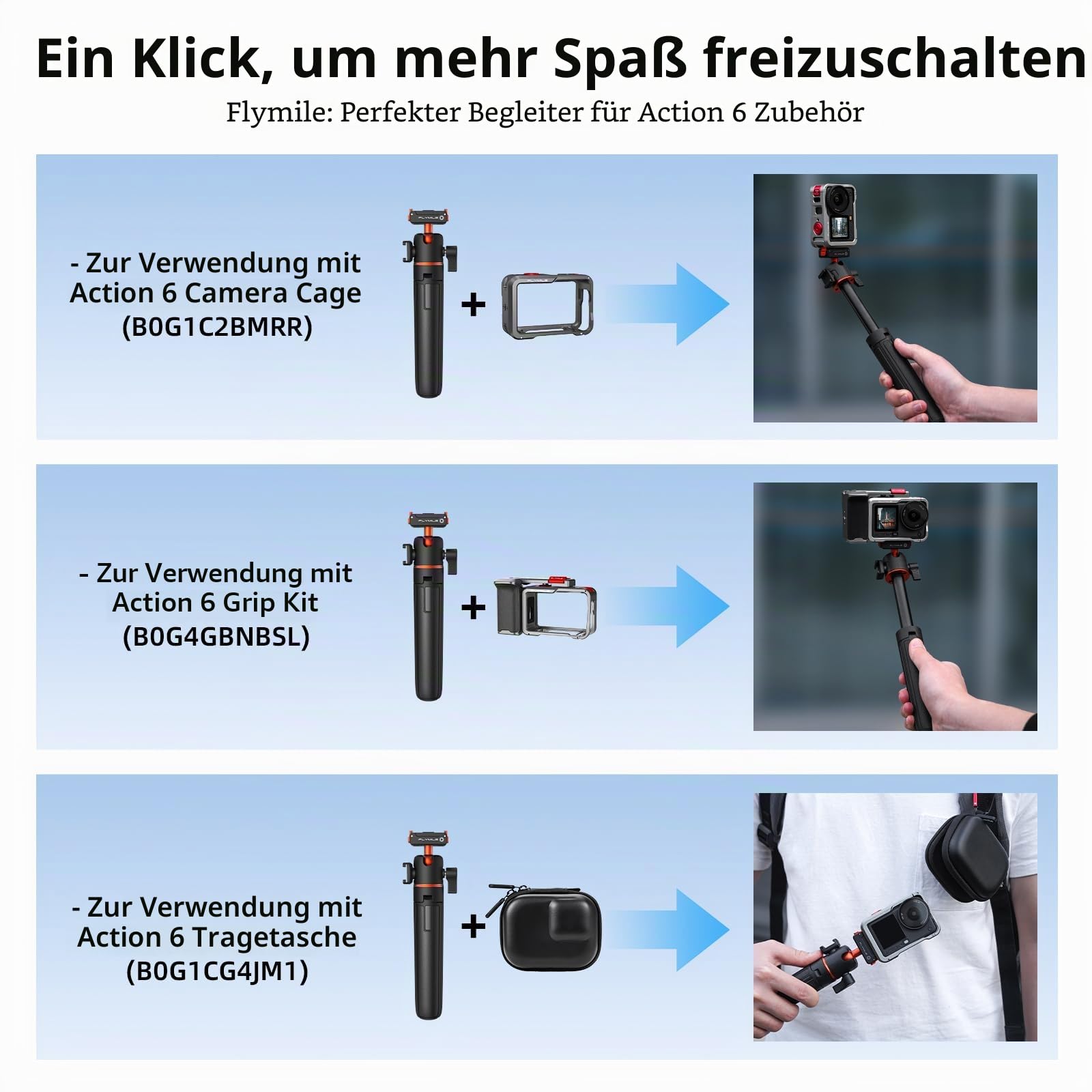 54cm Selfie Stick Stativ für DJI Osmo Action 6/Nano, Magnetische Schnellverschluss Selfie-Stick Ausziehbares Kamerastativ mit 360°-Kugelkopf & Kaltschuhhalterung Zubehör