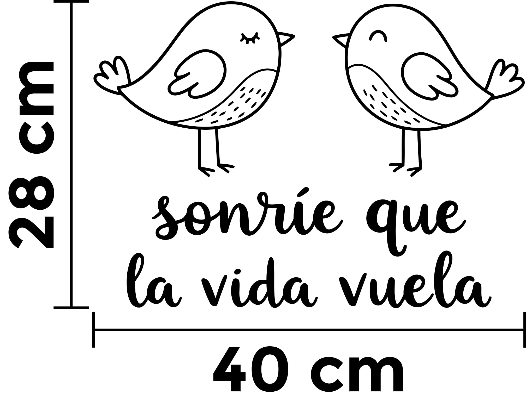 Vinilo Decorativo de Pared con Frase Positiva "Sonríe que la Vida Vuela" | Adhesivo con Pájaros para Dormitorio Infantil, Guardería o Habitación | Pegatina con Mensaje Alegre (Negro, 40 x 28 cm)