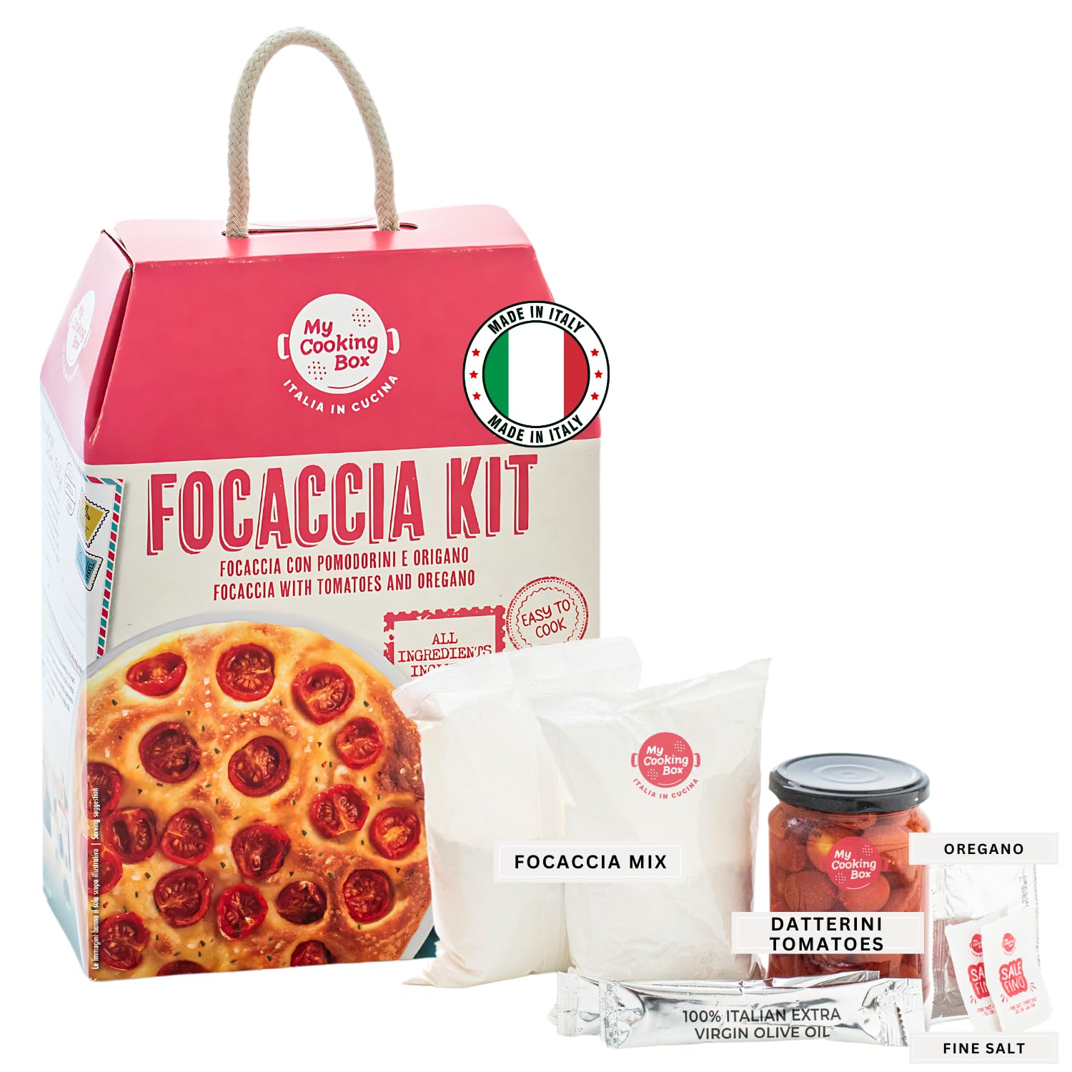 My Cooking Box Focaccia Mix Kit, Focaccia with Tomatoes, Foccacia Barese, Gourmet Dinner Kit Recipe, Product of Italy, All the Italian Ingredients Needed in one Box, 2/3 Servings, Quick Meals, Gifts