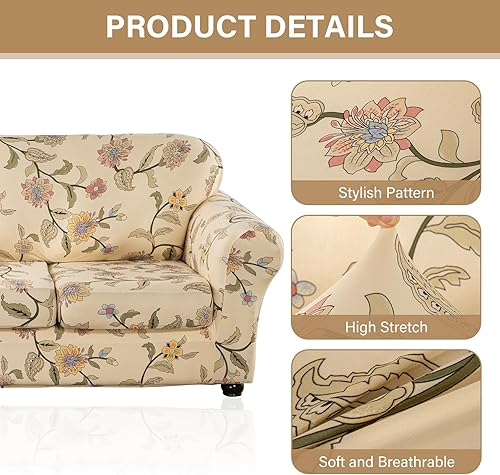 Miniatura 3 de Lamberia Funda estampada para sofá de 3 cojines, funda de sofá de alta elasticidad de 4 piezas con tres fundas de cojín separadas con parte inferior