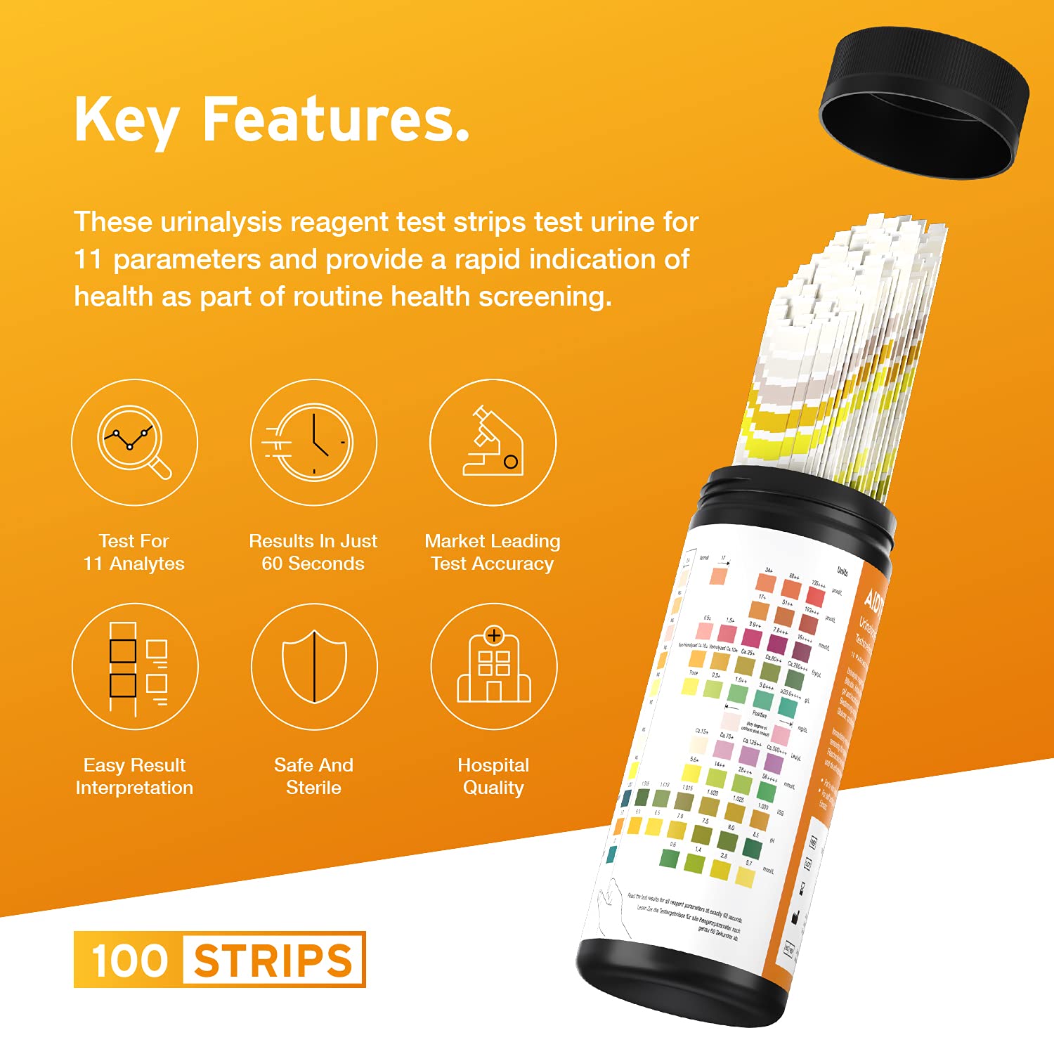 100 x Aidteq 11in1 Urinalysis Test Strips 11 Parameter Urine Test