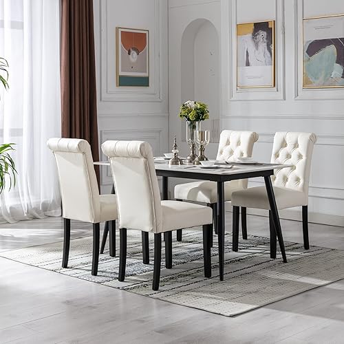 Miniatura 5 de Juego de 2 sillas de comedor tapizadas de piel sintética, sillas Parsons con respaldo alto, sillas laterales sin brazos para cocina y comedor, color