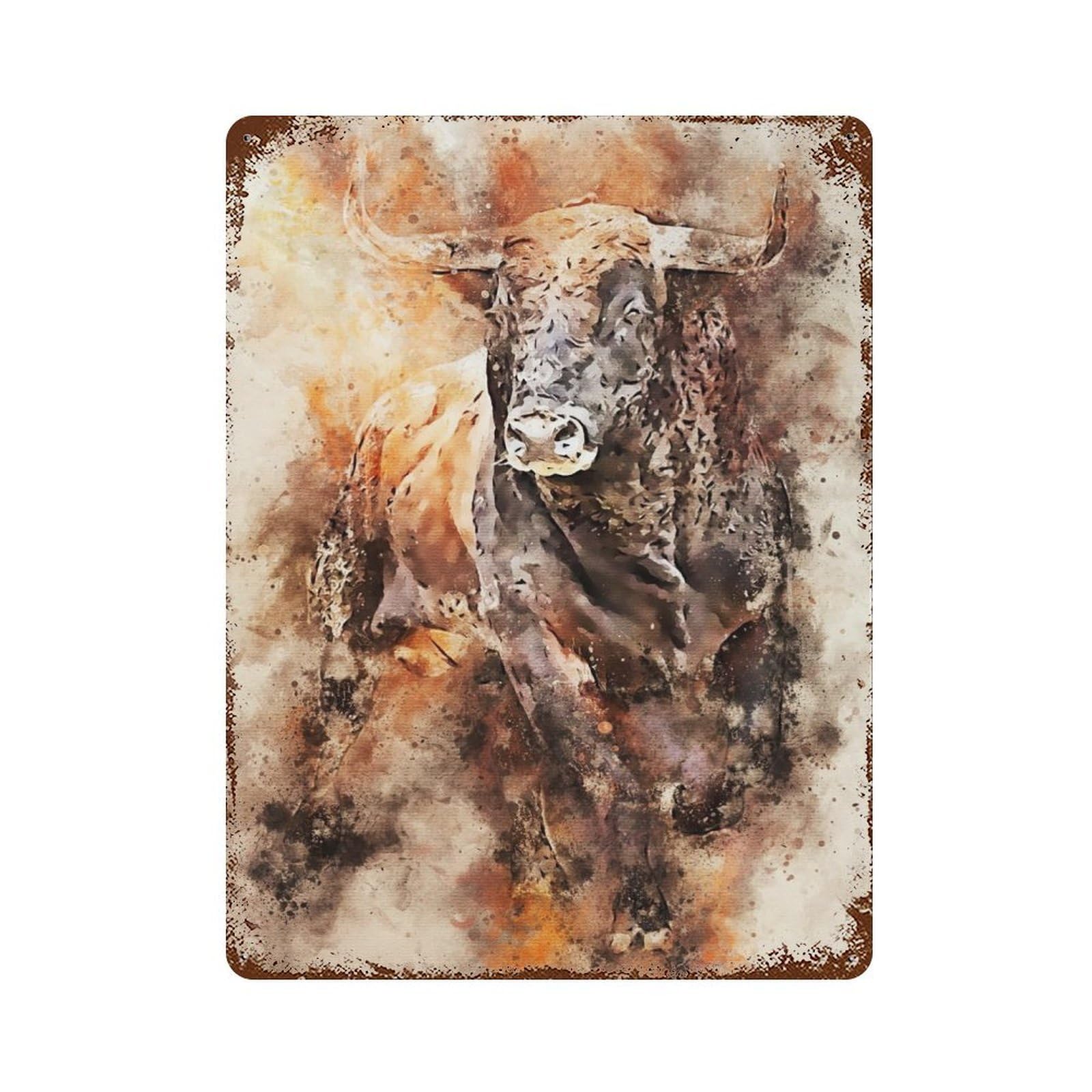 Bison Splatter Rust Effect Tin Sign 15.7"x11.8", Industrial Home Decor for Garage, Bar And Workshop Decor