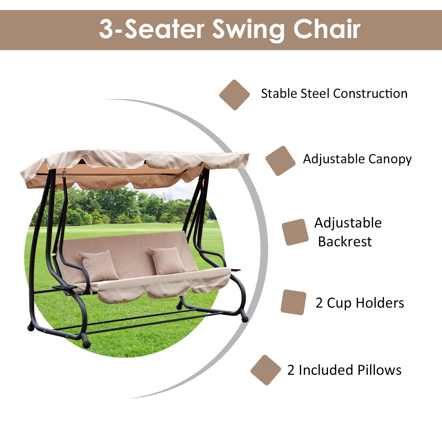 Outsunny 3 Seater Outdoor Swing Chair Bench Garden Hammock Patio