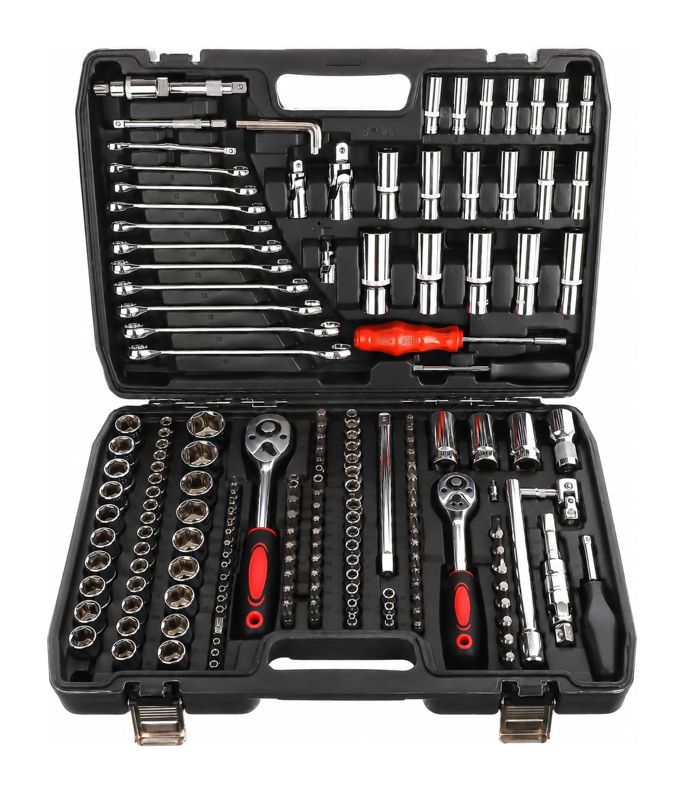 Valigetta degli attrezzi, set di chiavi a bussola a cricchetto in acciaio al cromo vanadio, 216 pezzi, punte, porta punte, Torx, chiavi angolari esagonali, chiavi a brugola da 1/2, 1/4, 3/8", per