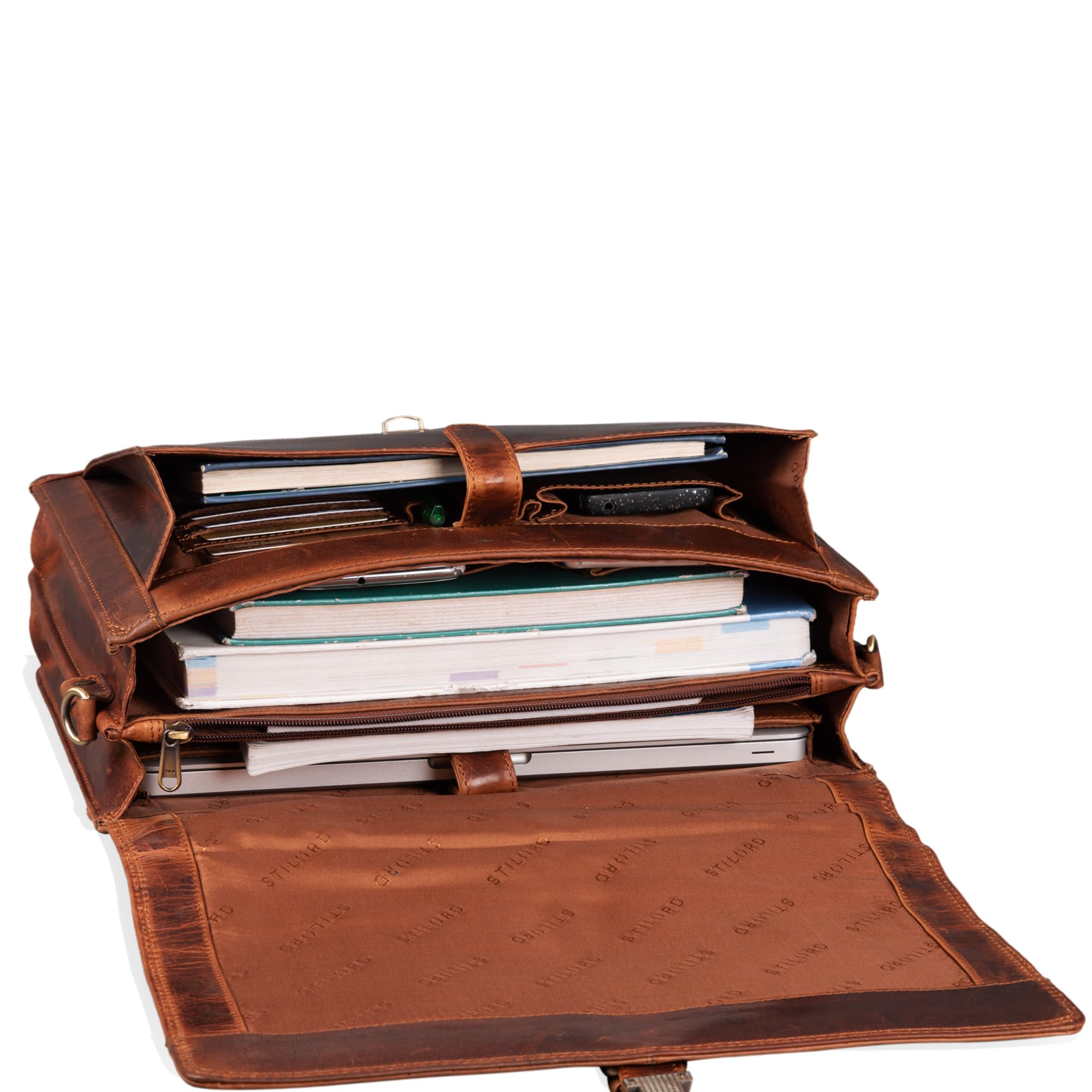 STILORD Francis Aktentasche schmal Herren Leder DIN A4 Konferenzmappe Aktenmappe Businesstasche Dokumentenmappe Rindsleder Farbe:Kara - Cognac