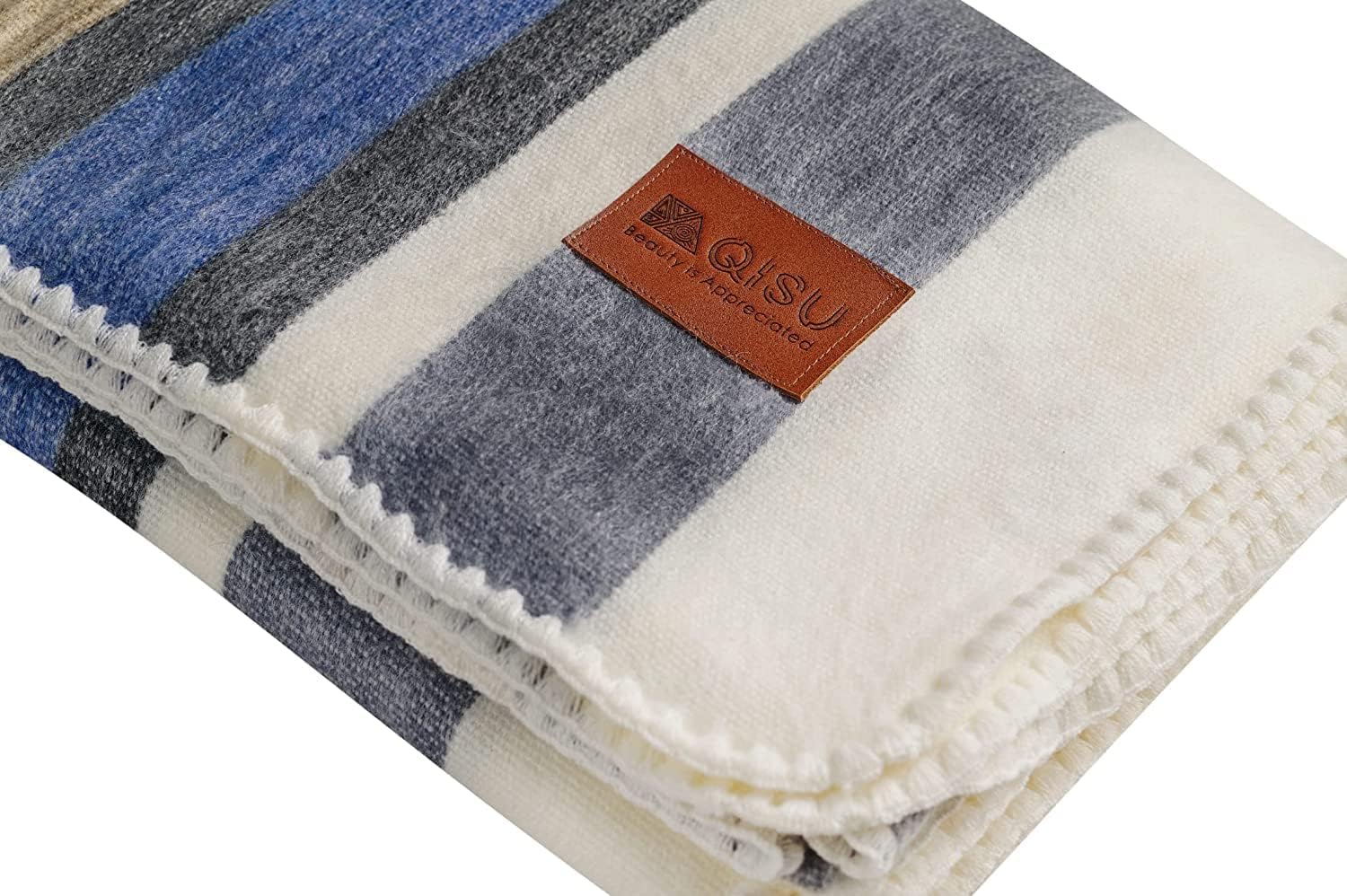 QISU Alpaca Wool Blanket Throw | Large, Beautiful, Warm, Stripe | 85 x 65 inches | Ultra-Soft, Hypoallergenic and Breathable | Non-Itchy or Scratchy Fabric (Brown Blue Grey White) - Image 3