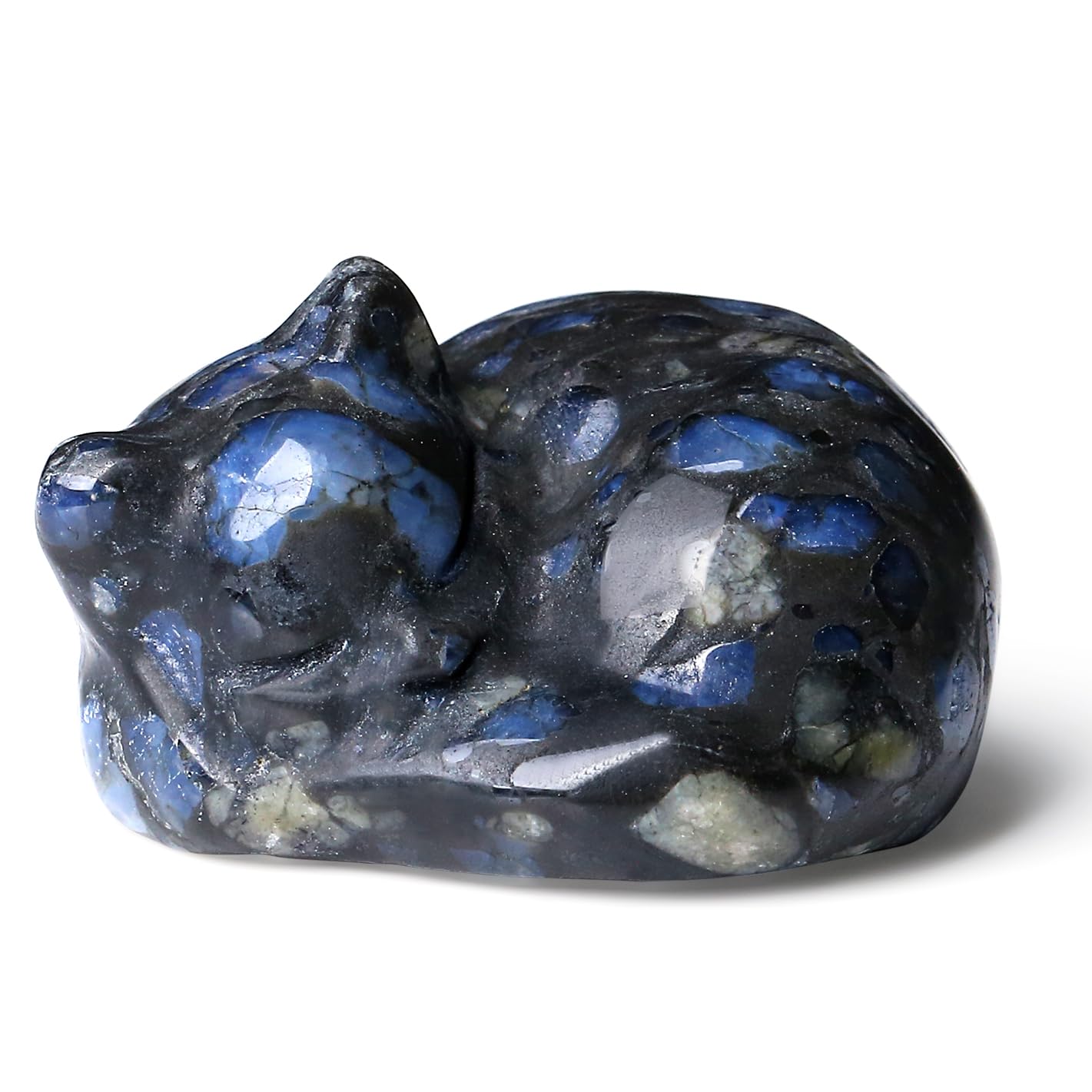 XIANNVXI Sleeping Cat Ornament for Lovers, 38mm Labradorite Crystal Figurine for Living Room, Themed Gifts for Women Men, Cute Statue