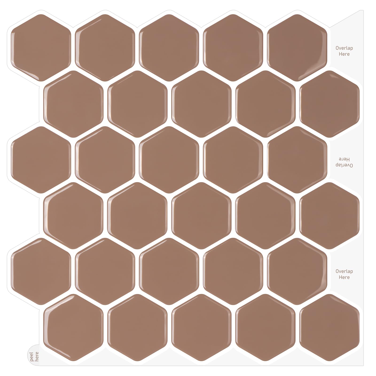 WalDecoo Hexagon Tiles Peel and Stick Tile Kitchen Backsplash - Dark Coffee (10 Tiles, 12''12'')