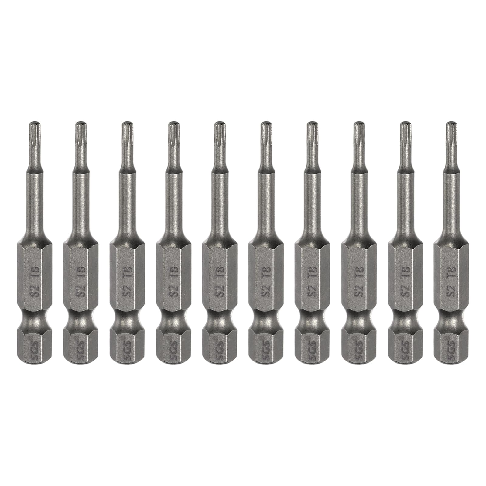 sourcing map 10pcs T8 Torx Head Screwdriver Bit 1/4" Hex Shank 2" (50mm) Long Magnetic No Hole Tip Tamper Proof 6 Point Star Screw Driver Drill Bits S2 Steel Industrial Power Screwdrivers