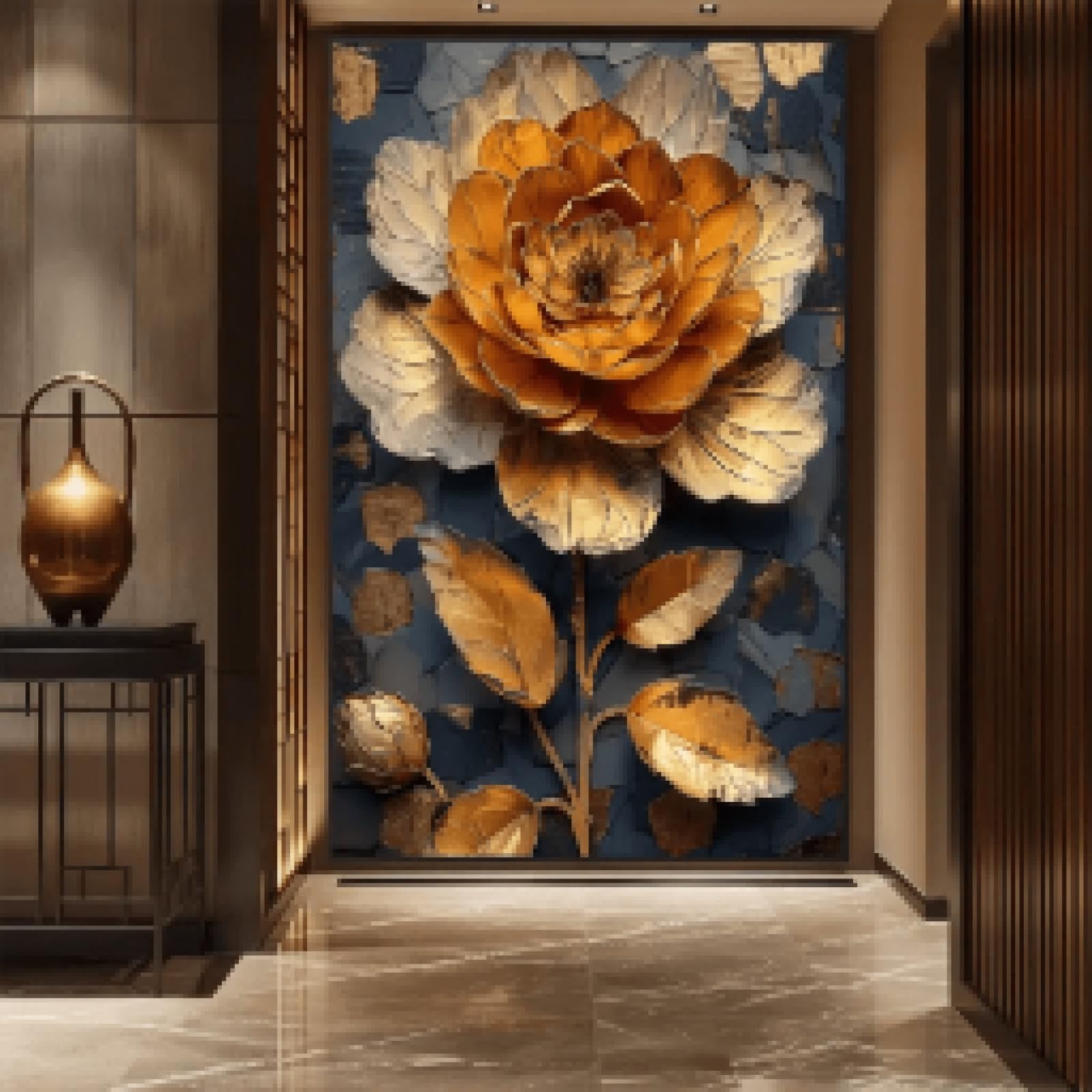 Impression sur toile fleur dorée 40x60cm avec cadre interne pour décoration maison - 8