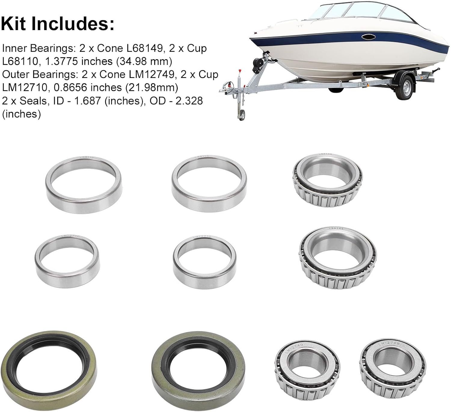 Srliya 10Pcs L68149 LM12749 Trailer Axle Wheel Hub Bearings Kit Alloy Support Reduce Friction for 1-1/16in Trailer Axles Wheel Hub
