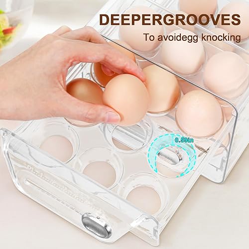 Miniatura 3 de Soporte para huevos para refrigerador de 24, organizador de huevos transparente apilable de 2 capas, contenedor de huevos para refrigerador con