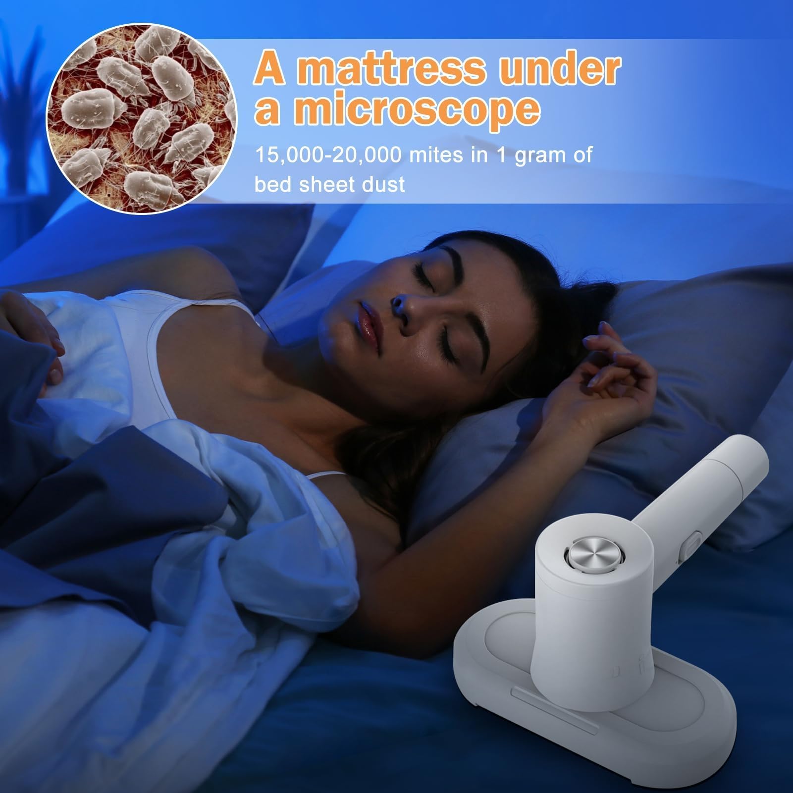Aspirateur Matelas, Aspirateur Anti-acariens pour Matelas avec lumière UV, Aspirateur à Main avec Filtre Hepa, Elimine 99,99% de Tous Les acariens pour Lits, oreillers, canapés et Tapis