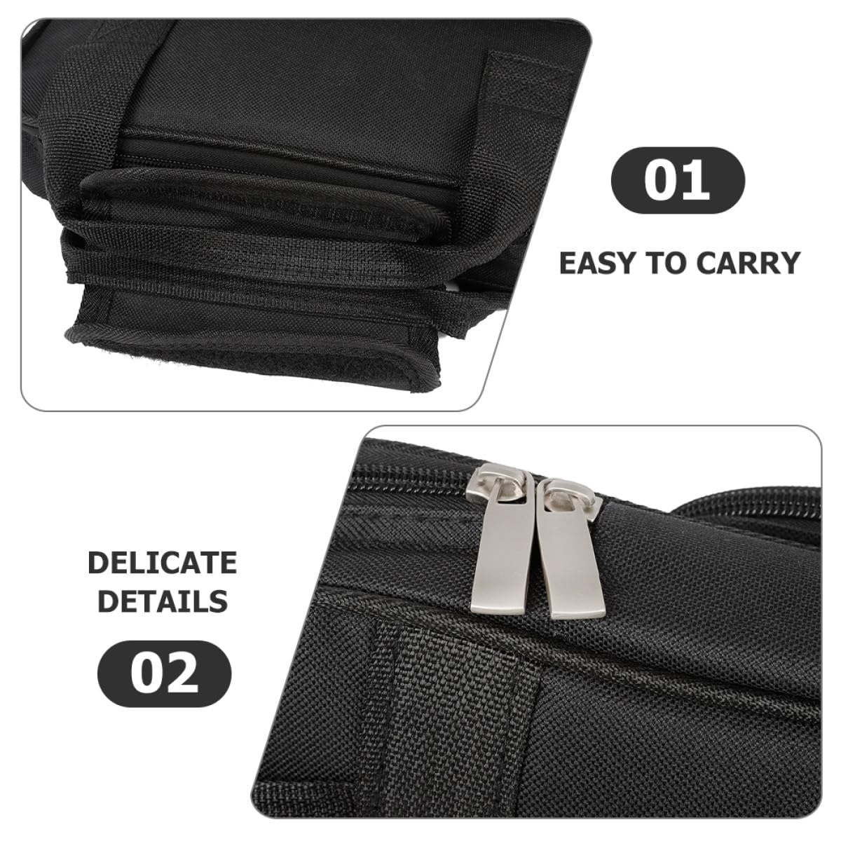 Borsa e Tracolla Regolabile Porta Bacchette Oxford Nero per Batteria con Ampia Cerniera Scorrevole per Trasporto Comodo e Compartimenti Organizzati