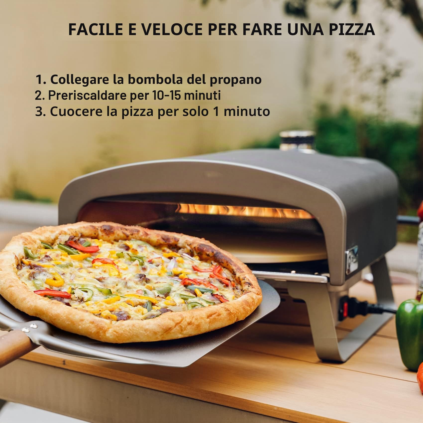 Forno per pizza a gas con pietra rotante automatica, forno portatile a gas propano per cucinare all'aperto, cucina, cortile, feste, spiaggia, camper, tailgating campeggio, PS102