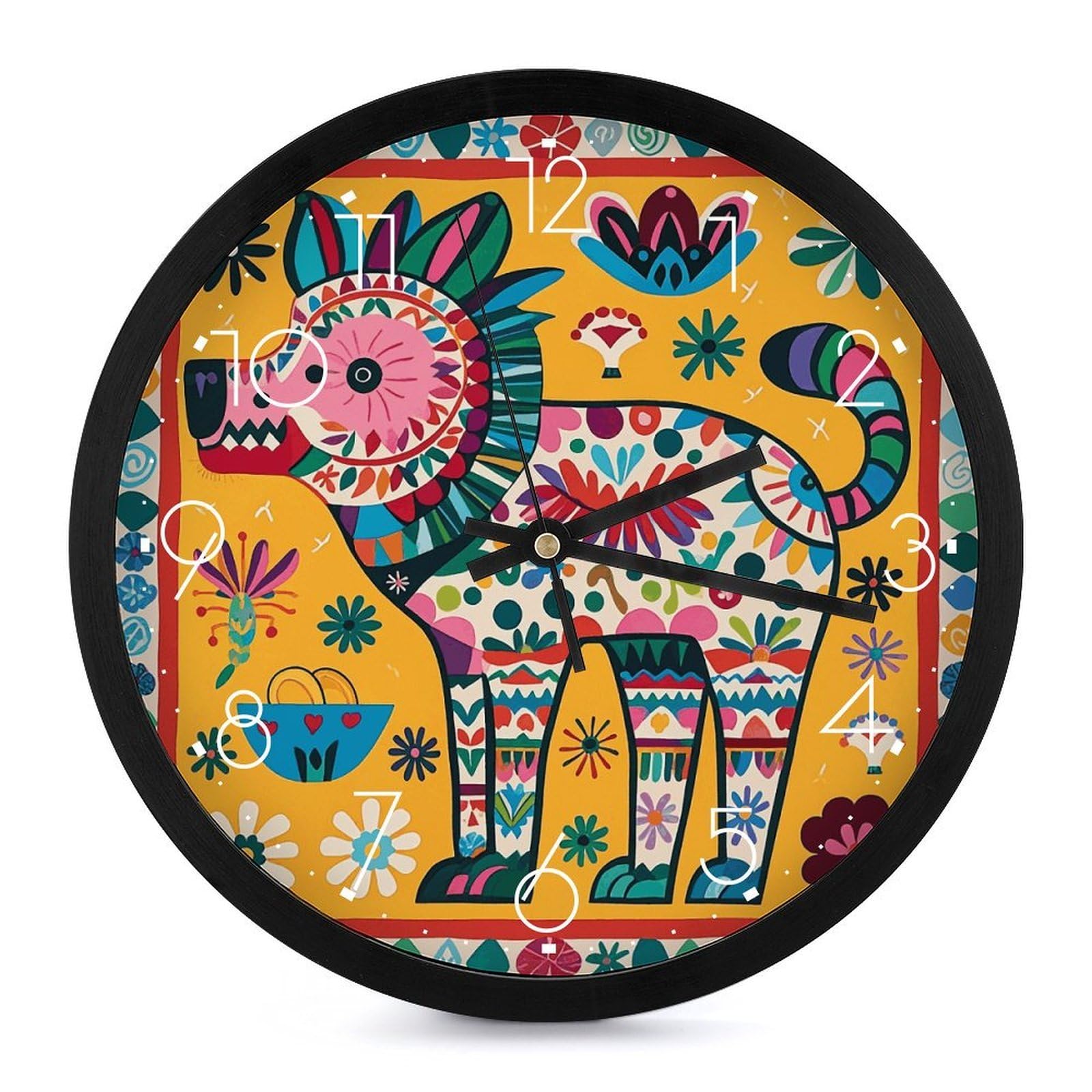 Horloge murale numérique moderne ronde 25,4 cm décoration Otomi mexicain pour salle de bain