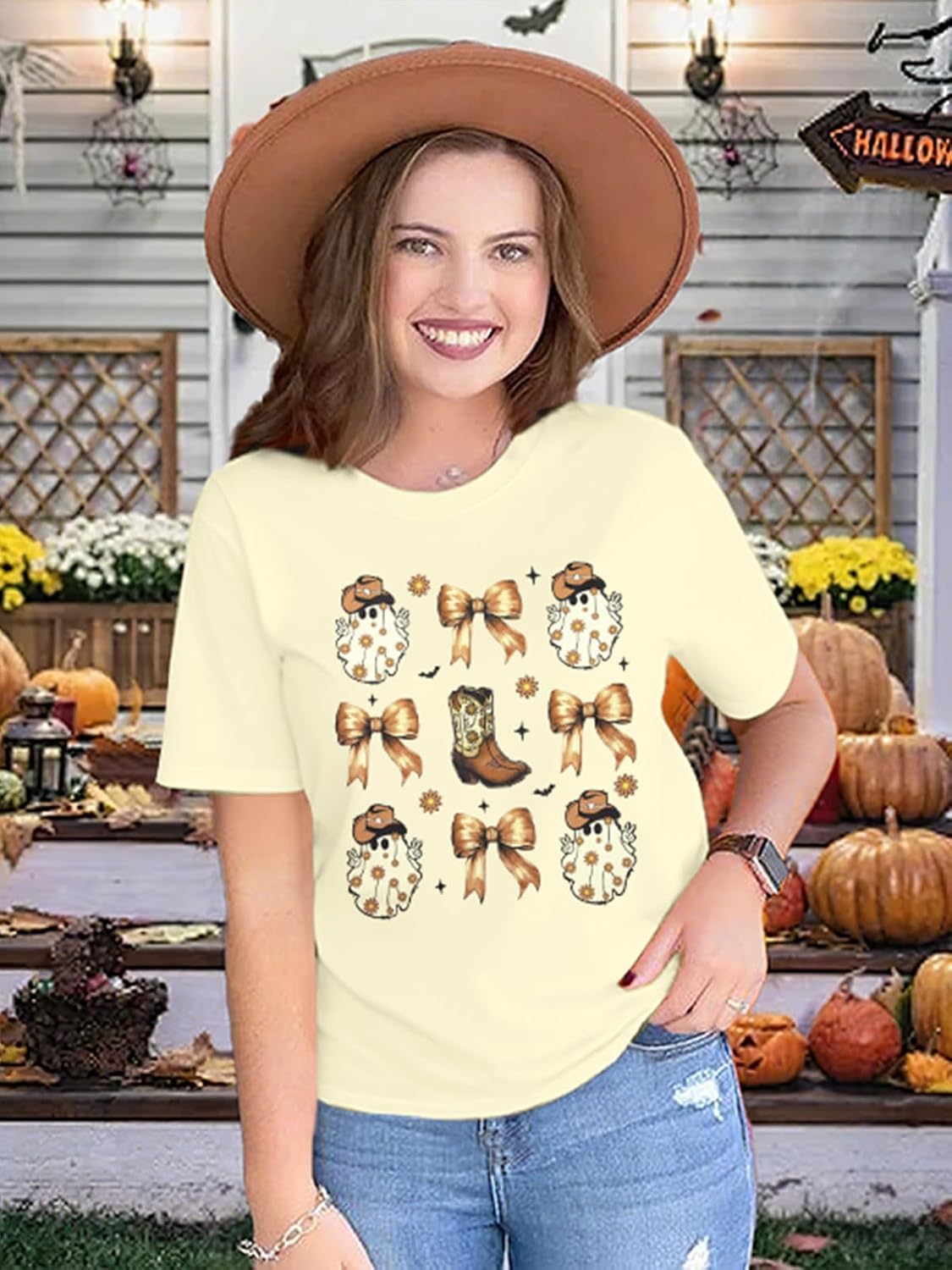 Magical Shirts Halloween Ghost T-shirt: Women Bows Ghost Shirt Halloween Gym Tshirt Spooky Season Dead Lift Tops - Image 4
