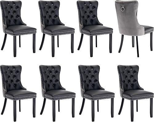 Miniatura 58 de Juego de 6 sillas de comedor modernas, sillas de comedor tapizadas con patas de madera maciza, silla decorativa de terciopelo camello, Sillas de 02-