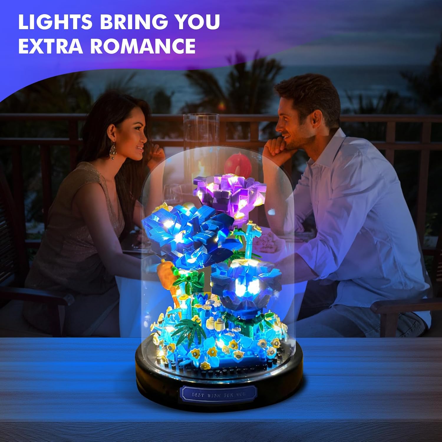 Flower Bouquets Building Sets with LED String Light and Dust Cover, 630 Pcs Blue Rose Bouquet Building Block Gifts for Mothers Day, Valentines Day, Birthday, Anniversary, Christmas