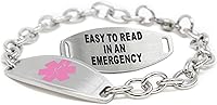 Vista 10 de Pulsera de alerta médica para mujer, identificación médica grabada personalizada, cadena de eslabones de acero de 0.236 in