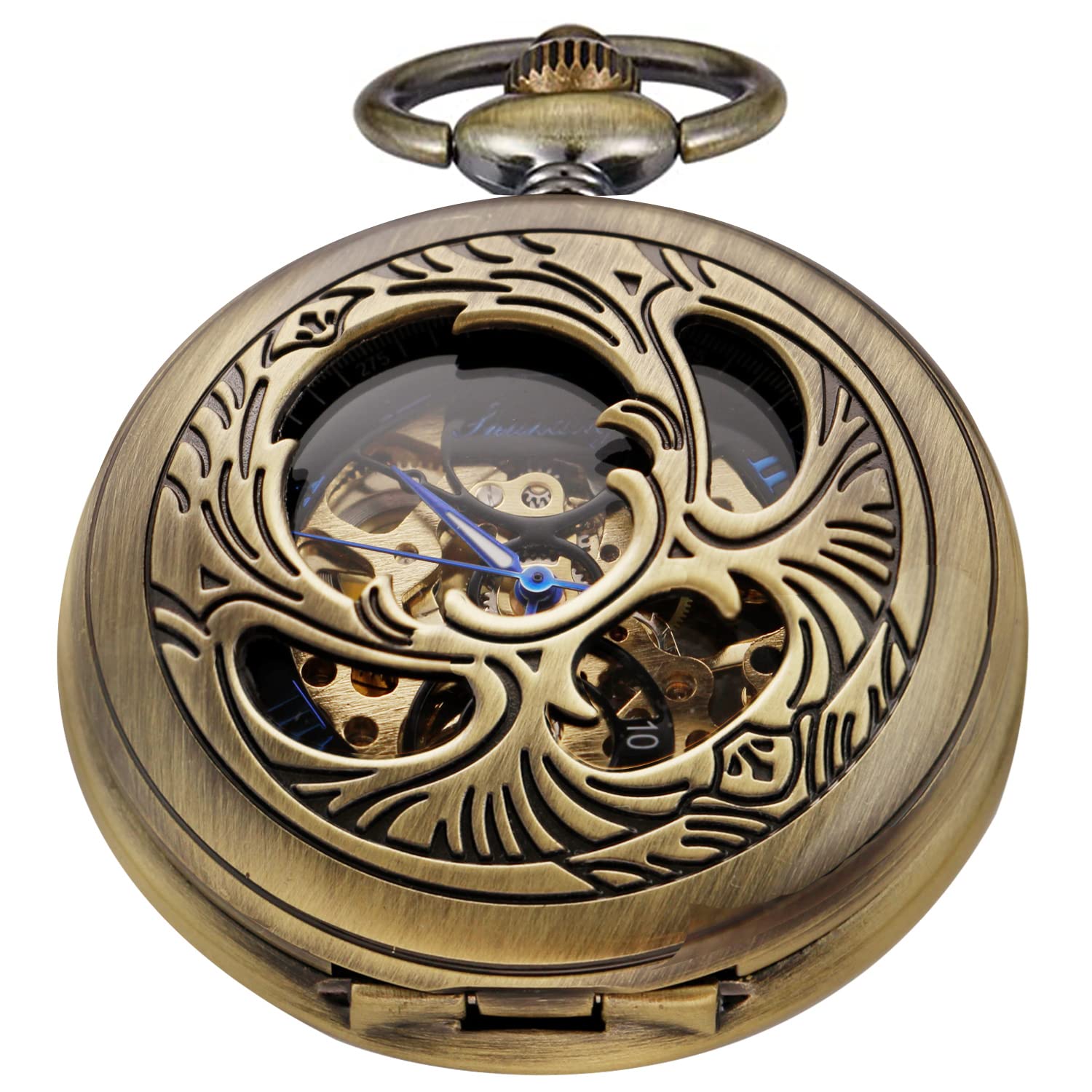 Classic Bronze/Black Mechanical Pocket Watches, Mechanical Vintage Bronze/Black Mechanical Pocket Watches Roman Numerals Black Dial Watches