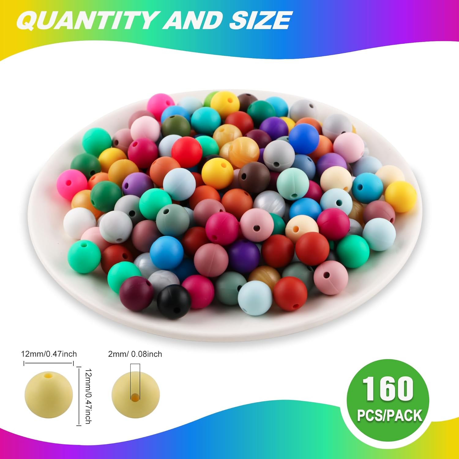 Sunrony Mixed Color Random 160PCS 12mm Silicone Beads for Keychain Making, Multicolor Round Silicone Beads for Pens and Necklace Bracelet Crafts Making - Image 2