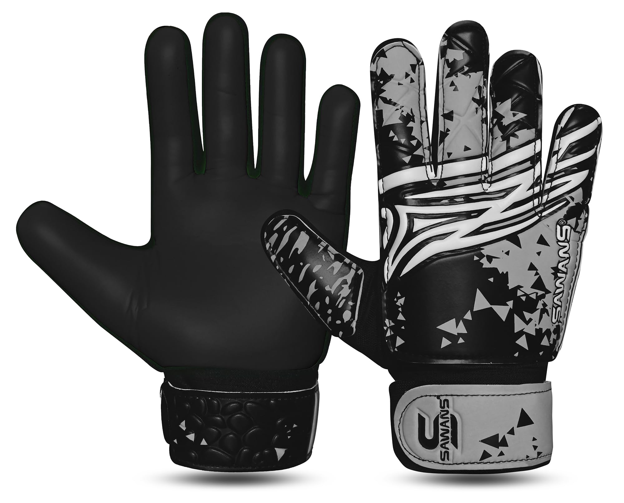 SAWANS Goalkeeper Gloves for Kids Boys Football Youth Soccer Goal Keeping Goalie Protection Double Wrist Finger Support Grip Padded Palm Anti Slip (Black Grey, Size 4 suitable for 5 to 8 year old)