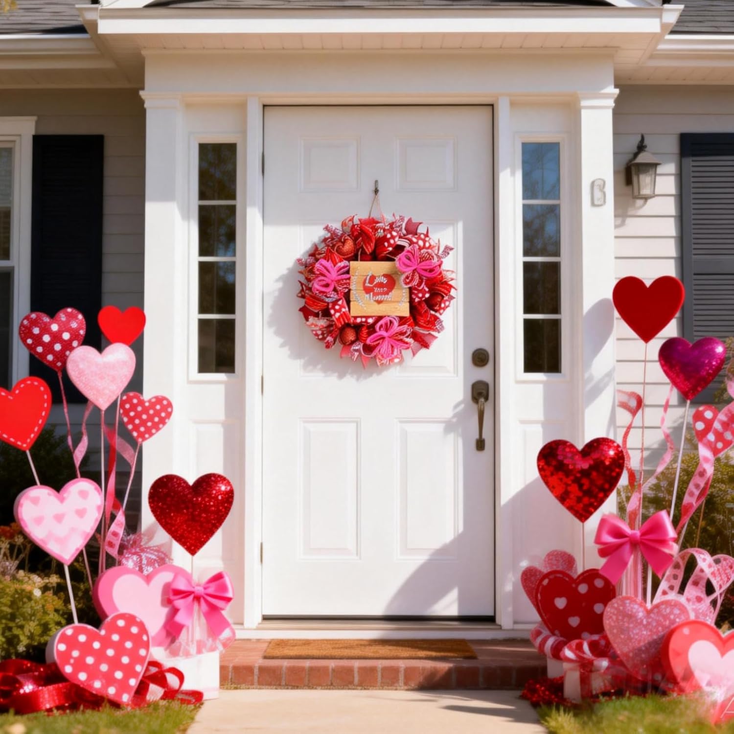 Bibelot 20 Inch Valentines Day Mesh Wreath, Red Pink Mesh Wreath with Ribbon Berry, Valentine's Day Wreaths for Wedding Anniversary Indoor Outdoor Decor - Image 6