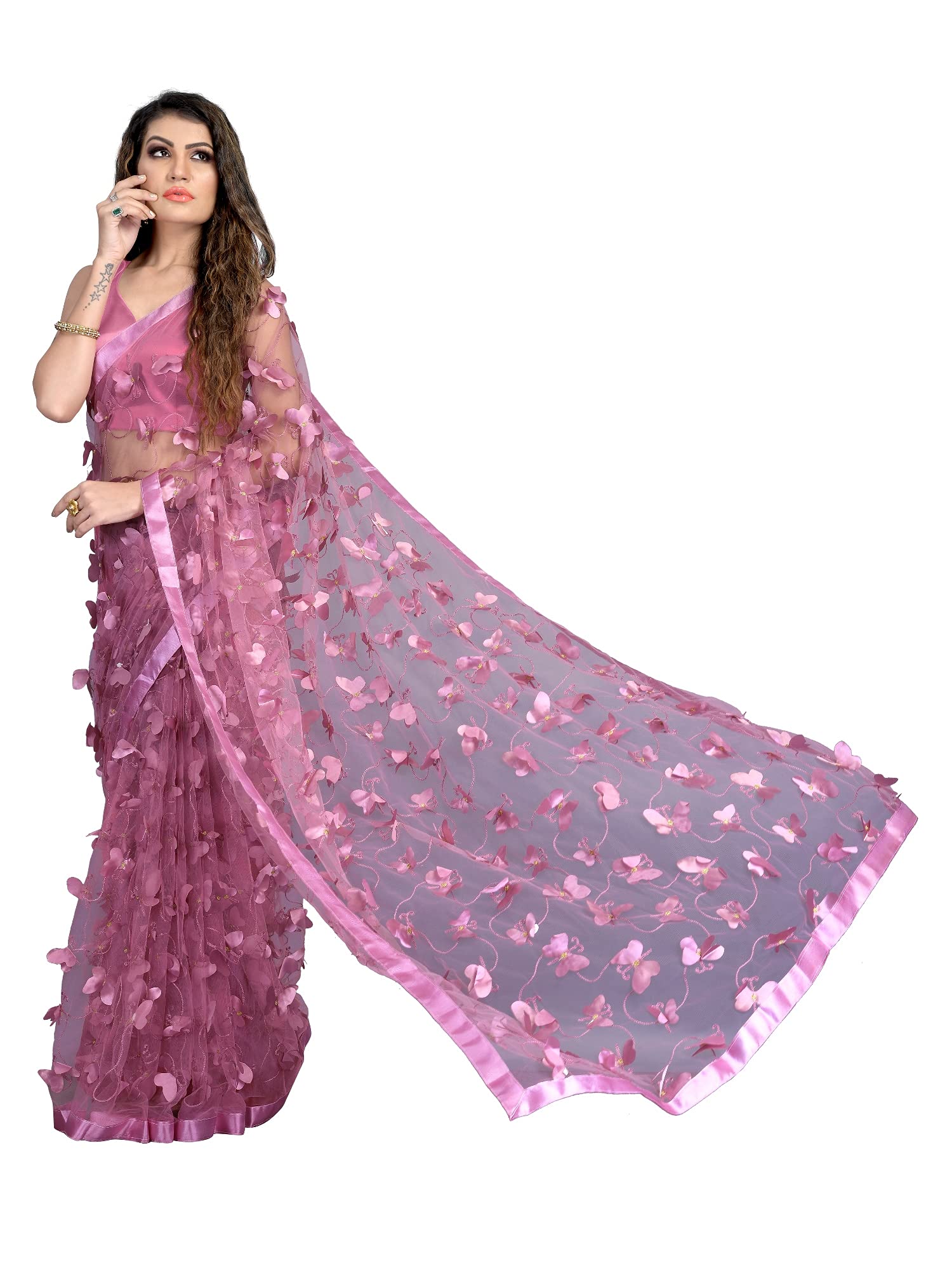 JULEENet Embroidered Saree