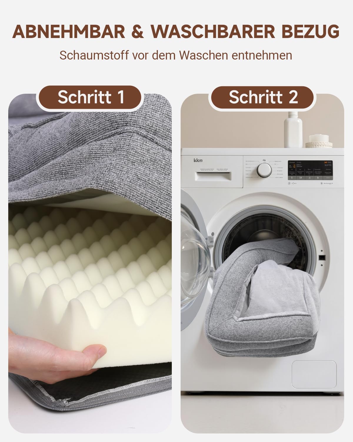 KSIIA Orthopädisches Hundebett Grosse Hunde, Hundekorb Bezug abnehmbar waschbar, Hundesofa Wasserdicht mit Rand, rutschfeste Unterseite, Grau, 104x68x17cm | Hundekissen, waschbar, wasserdicht, rutschfest, U-Rückenlehne, Hundematte, XL, Hundehütte für den
