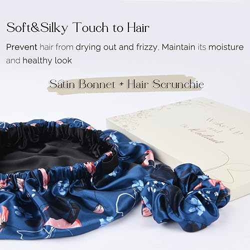 Miniatura 5 de YANIBEST Gorro de satén de doble capa de seda ajustable para el pelo para dormir para mujeres, cabello natural rizado para mamá